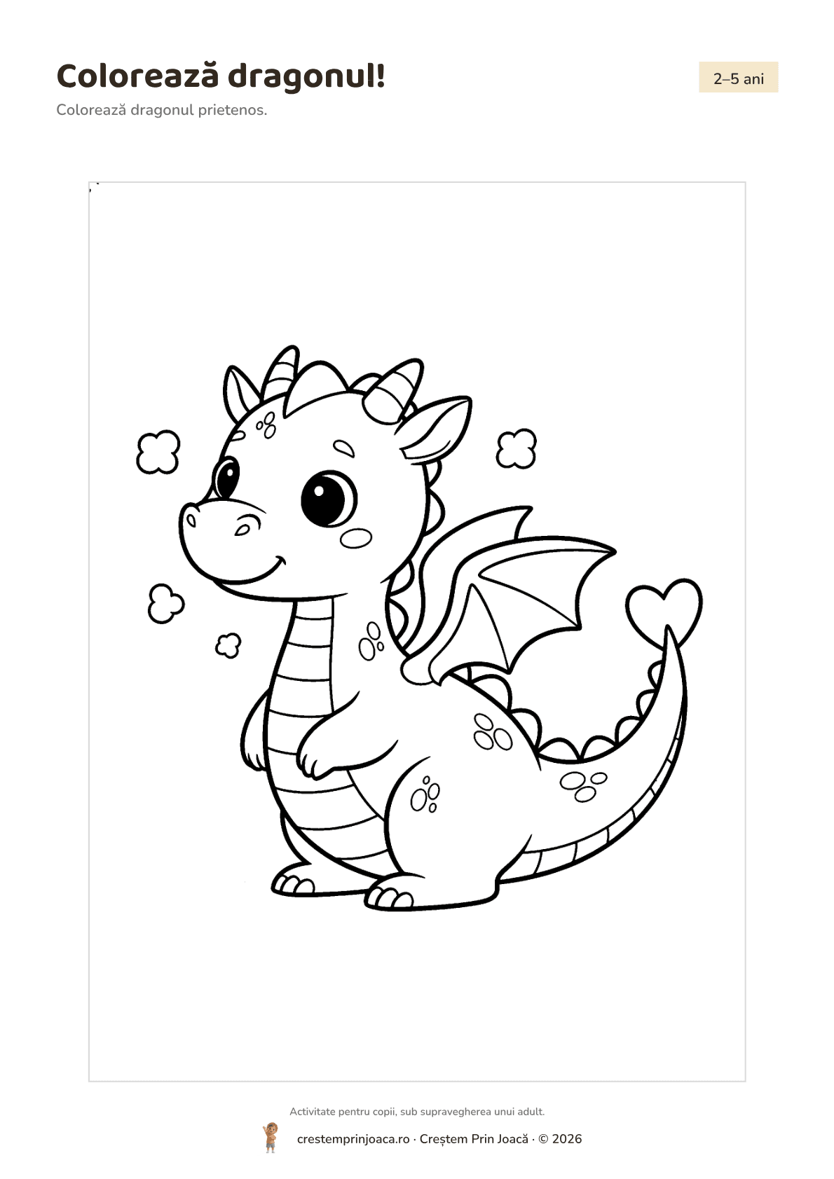 Colorează dragonul! — fișă de lucru cu povești și personaje