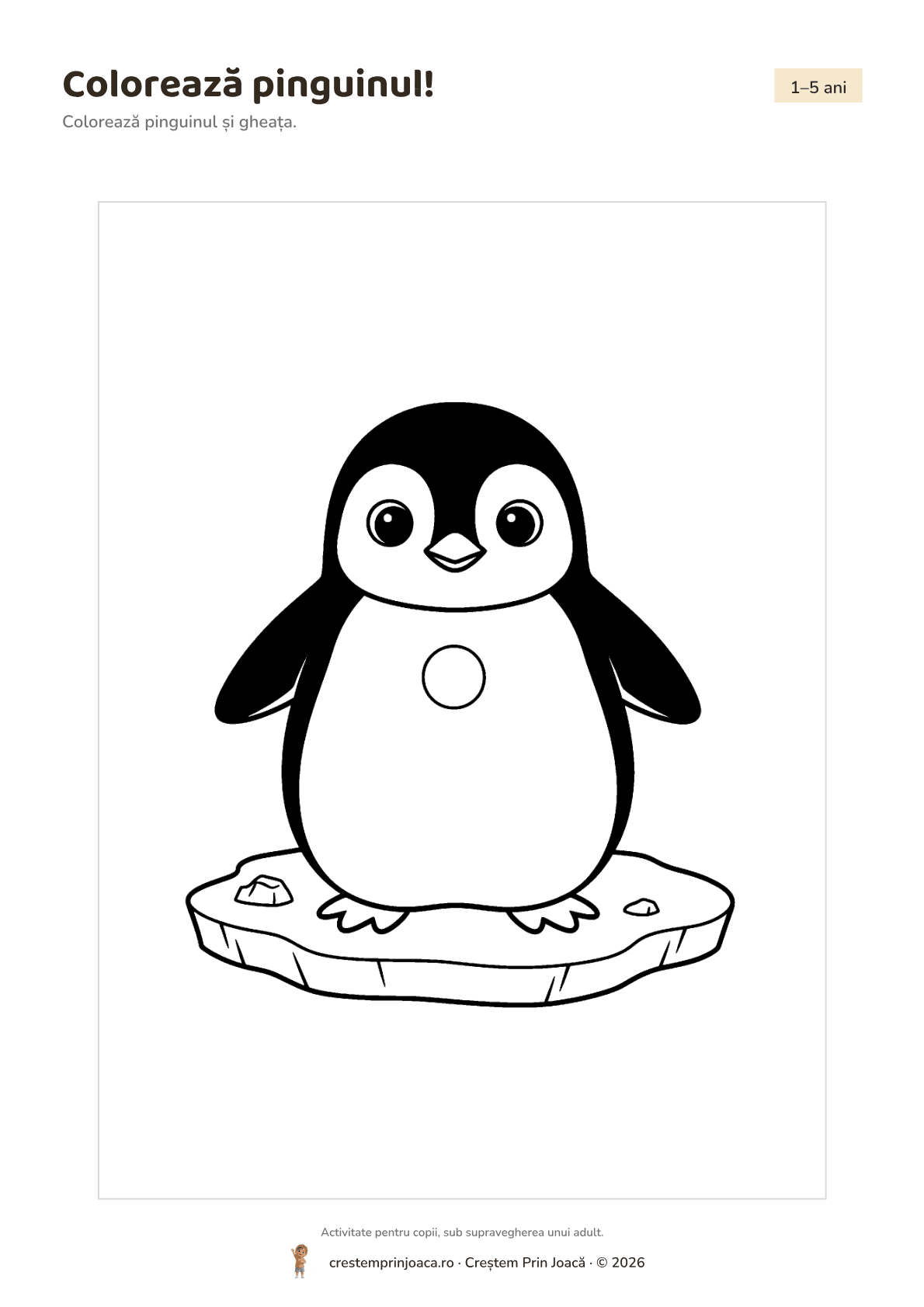 Colorează pinguinul! — fișă de lucru cu animale polare