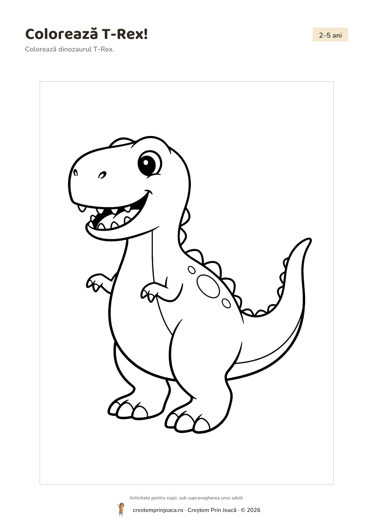 Colorează T-Rex! — fișă de lucru cu dinozauri