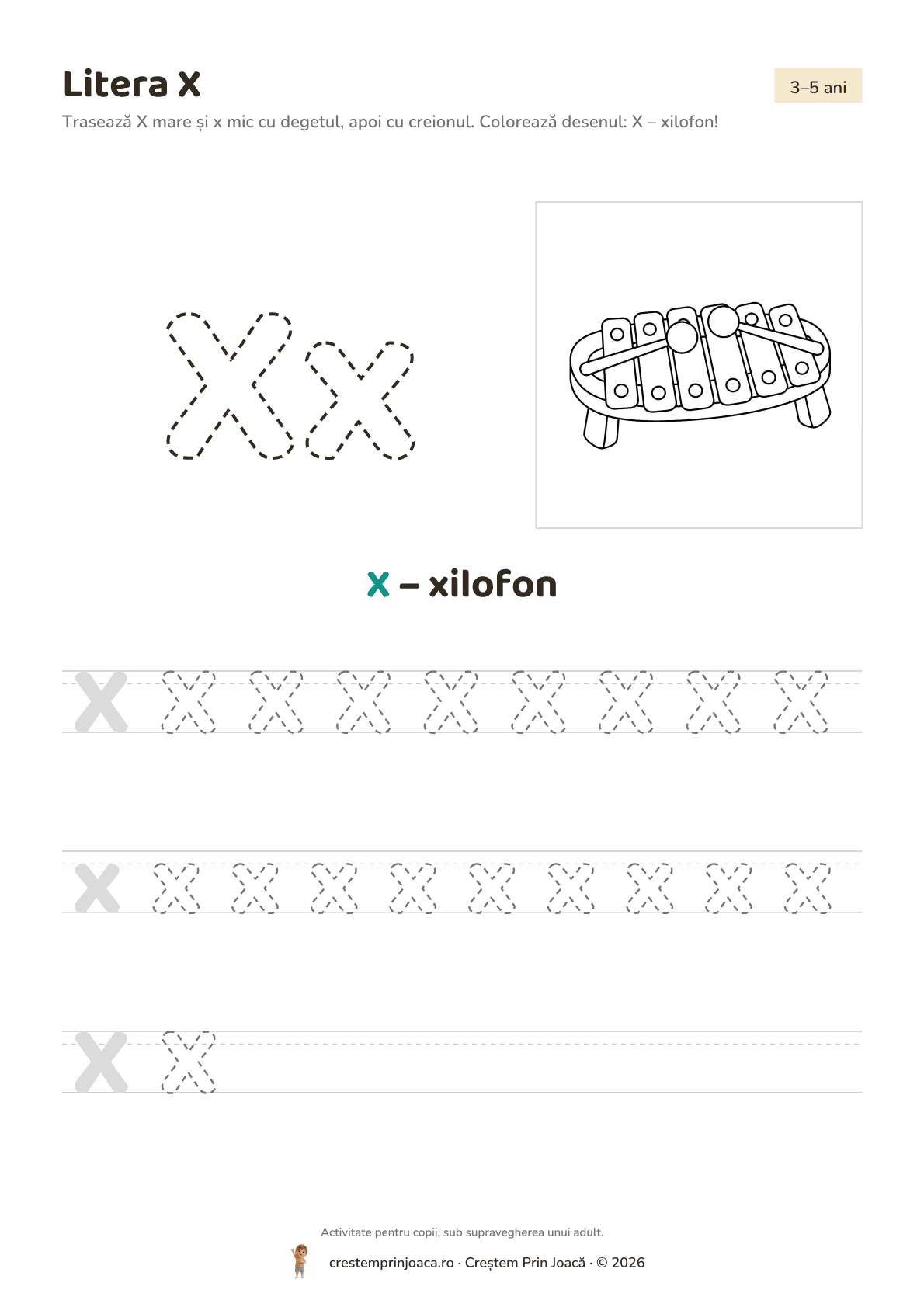Litera X — fișă de lucru cu literele alfabetului