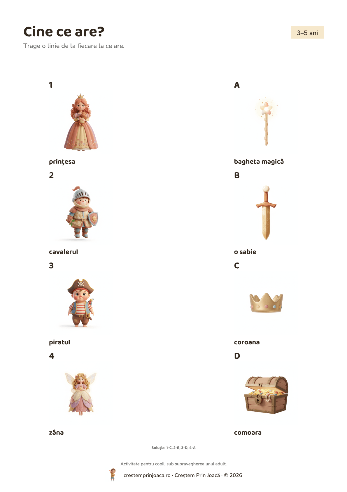 Cine ce are? — fișă de lucru cu povești și personaje