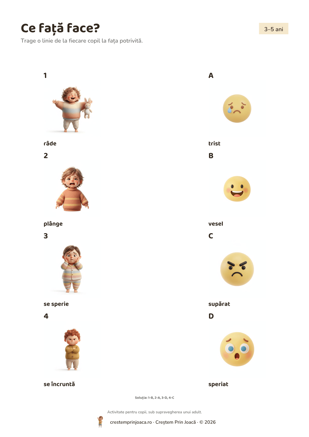 Ce față face? — fișă de lucru despre emoții și prietenie