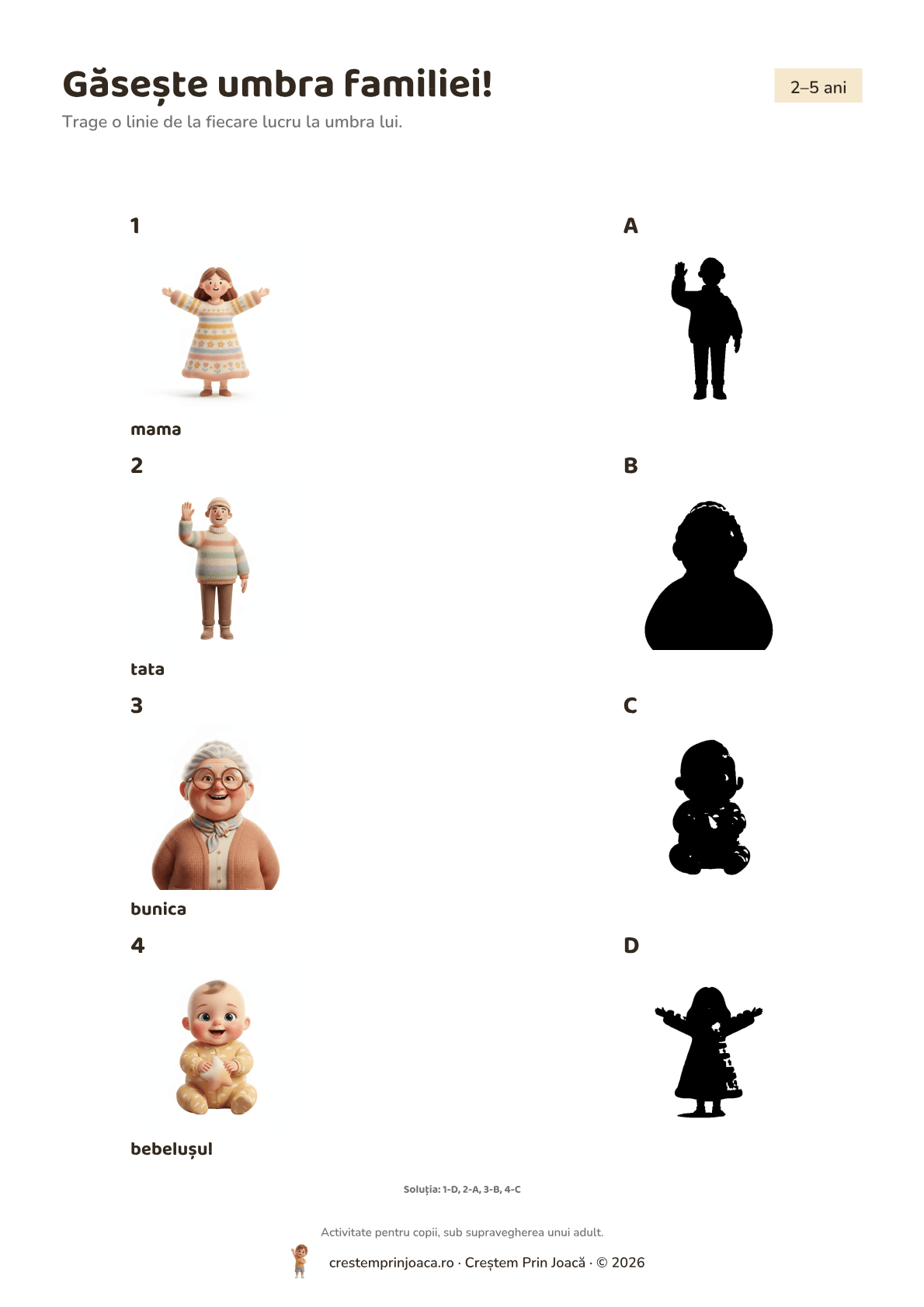 Găsește umbra familiei! — fișă de lucru despre familie